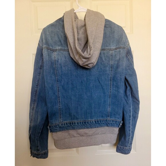 RISEN Los Angeles Streetwear Denim Jacket with Attached Grey Hoodie - Size S - Picture 4 of 11